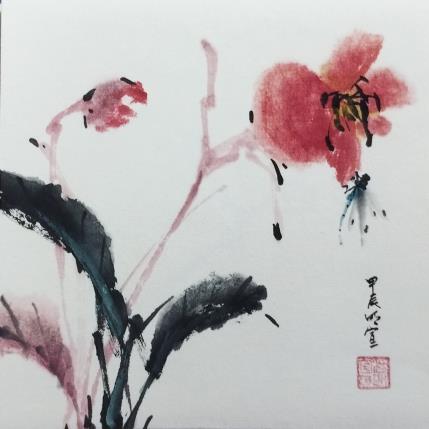 Painting Flower and dragonfly by Du Mingxuan | Painting Figurative Ink, Watercolor Nature