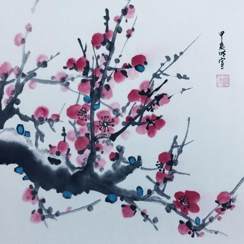 Gemälde Red plum blossom von Du Mingxuan | Gemälde Figurativ Aquarell, Tinte Natur, Pop-Ikonen