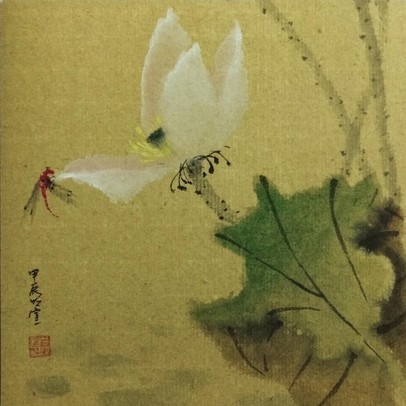 Painting Lotus and dragonfly by Du Mingxuan | Painting Figurative Nature Watercolor Ink