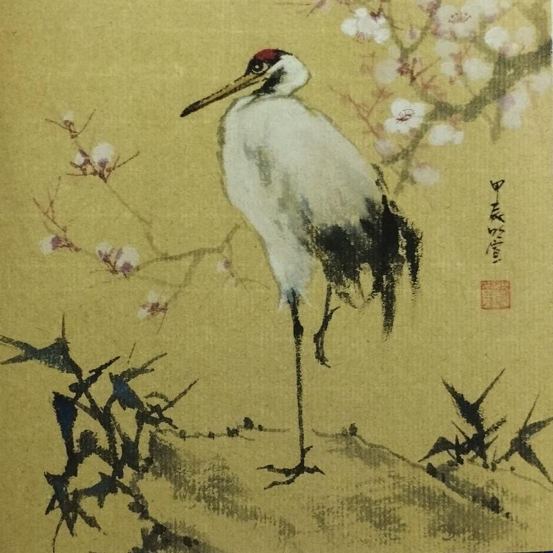 Gemälde Red-crowned crane von Du Mingxuan | Gemälde Figurativ Natur Tiere Aquarell Tinte