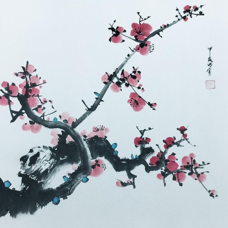 Peinture Red blossom 2 par Du Mingxuan | Tableau Figuratif Nature Aquarelle Encre