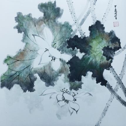 Painting White lotus by Du Mingxuan | Painting Figurative Ink, Watercolor Nature