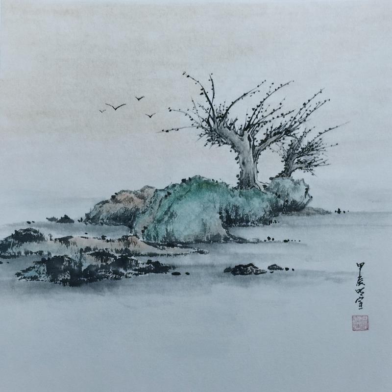 Painting Trees by the lake 2 by Du Mingxuan | Painting Figurative Nature Watercolor Ink