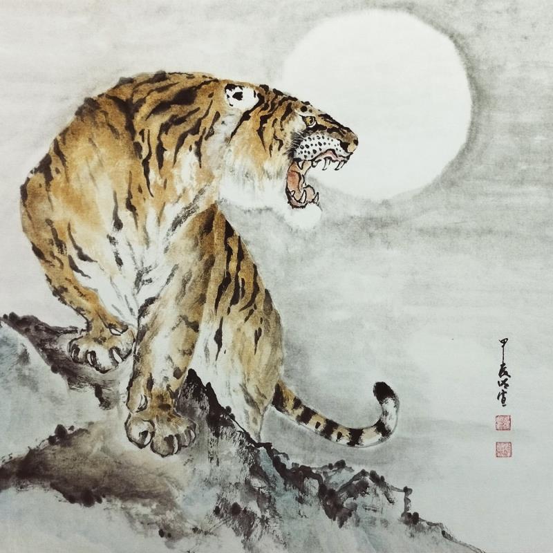 Peinture Tiger par Du Mingxuan | Tableau Figuratif Animaux Aquarelle Encre