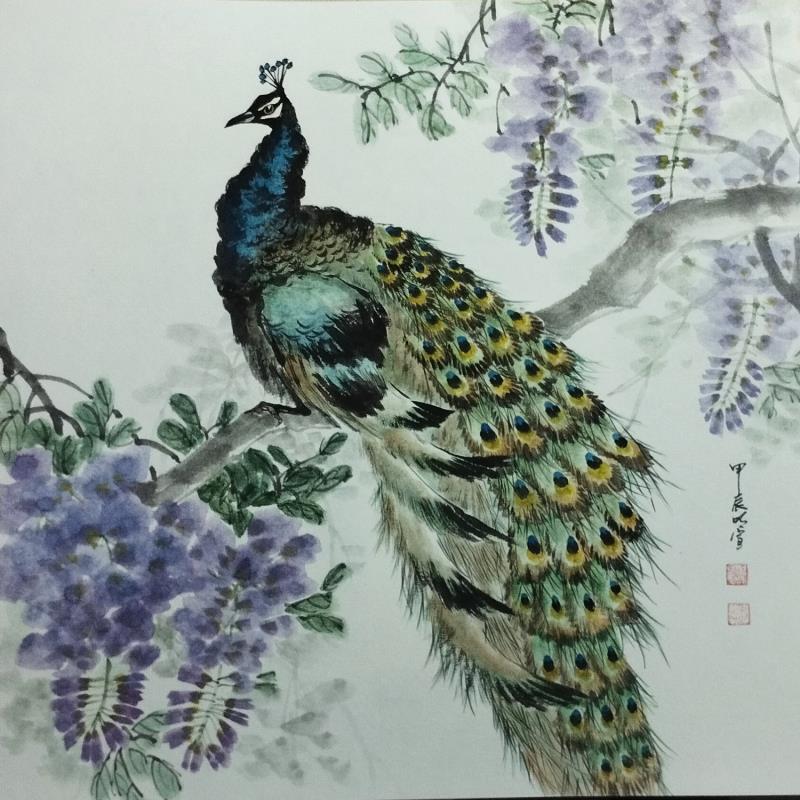 Painting Peacock by Du Mingxuan | Painting Figurative Animals Watercolor Ink