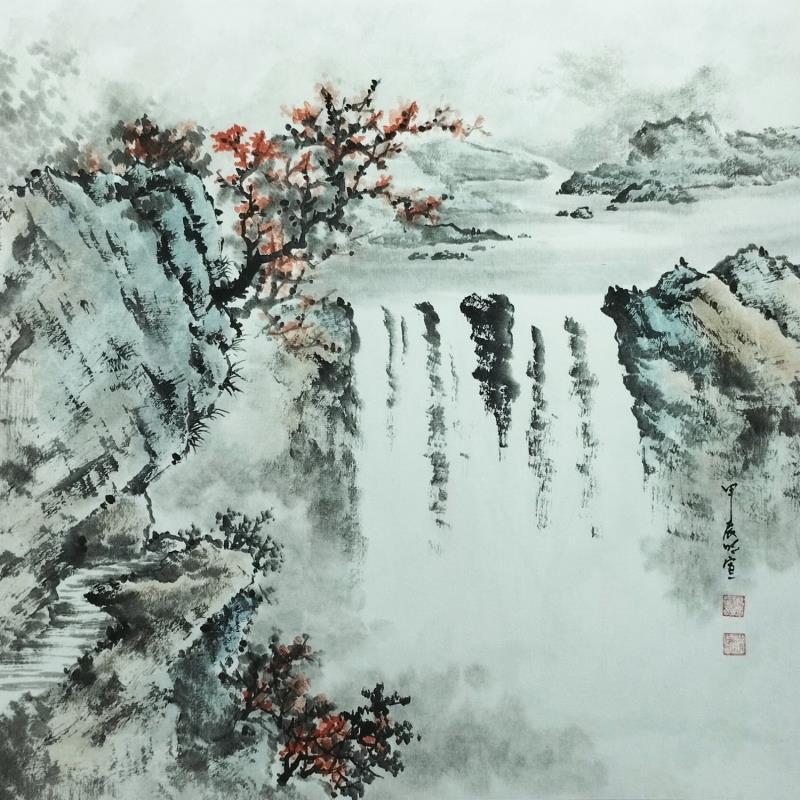 Painting Waterfall 2 by Du Mingxuan | Painting Figurative Ink, Watercolor Landscapes