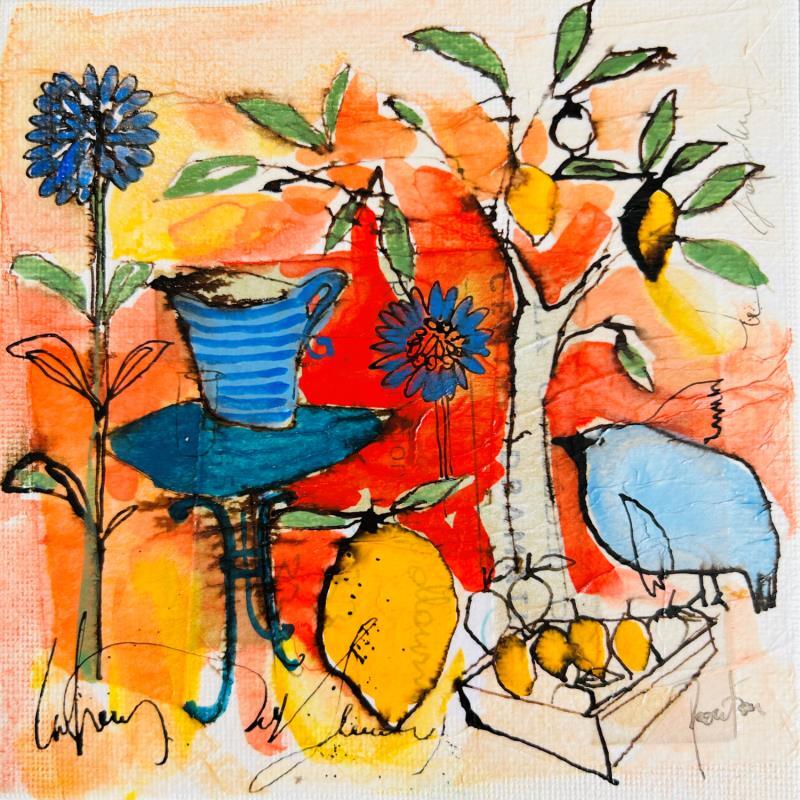 Painting Sol by Colombo Cécile | Painting Naive art Landscapes Nature Life style Watercolor Acrylic Gluing Ink Pastel