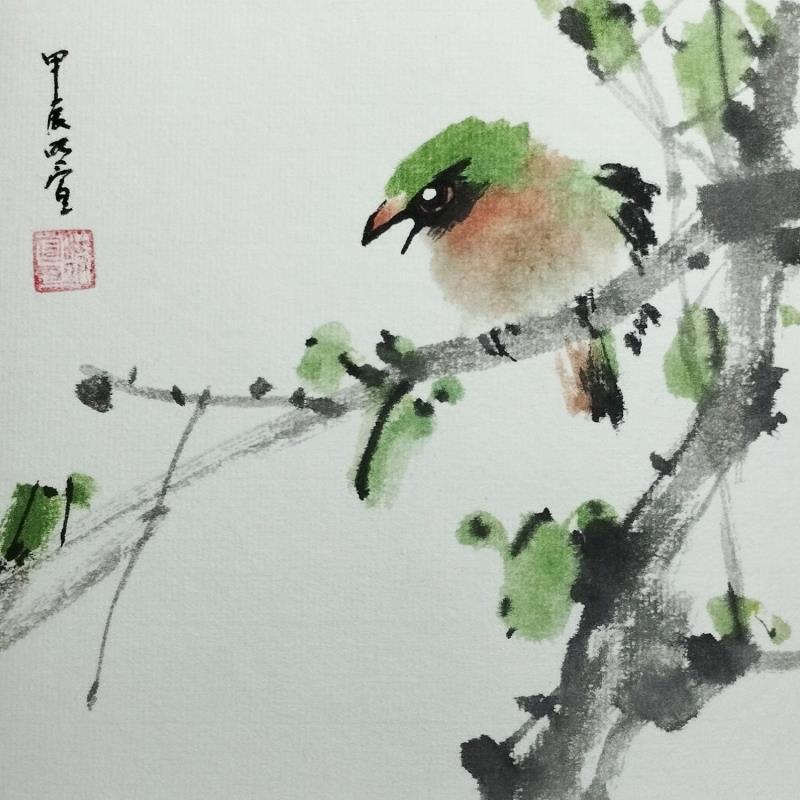 Peinture Green bird par Du Mingxuan | Tableau Figuratif Nature Animaux Aquarelle Encre