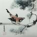 Painting Sparrow and pine tree 2 by Du Mingxuan | Painting Figurative Nature Animals Watercolor Ink