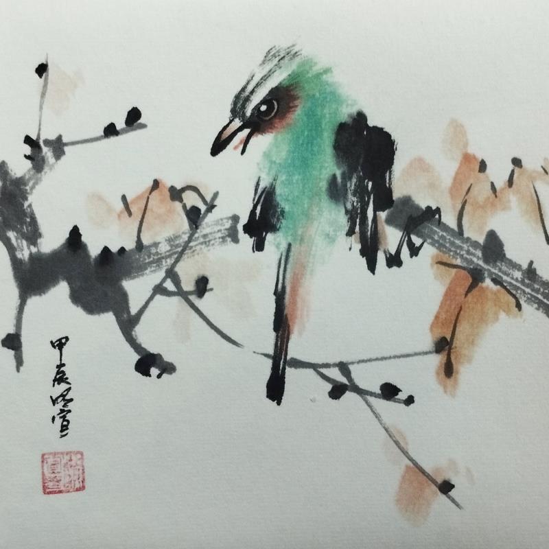 Painting Blue bird by Du Mingxuan | Painting Figurative Ink, Watercolor Animals, Nature