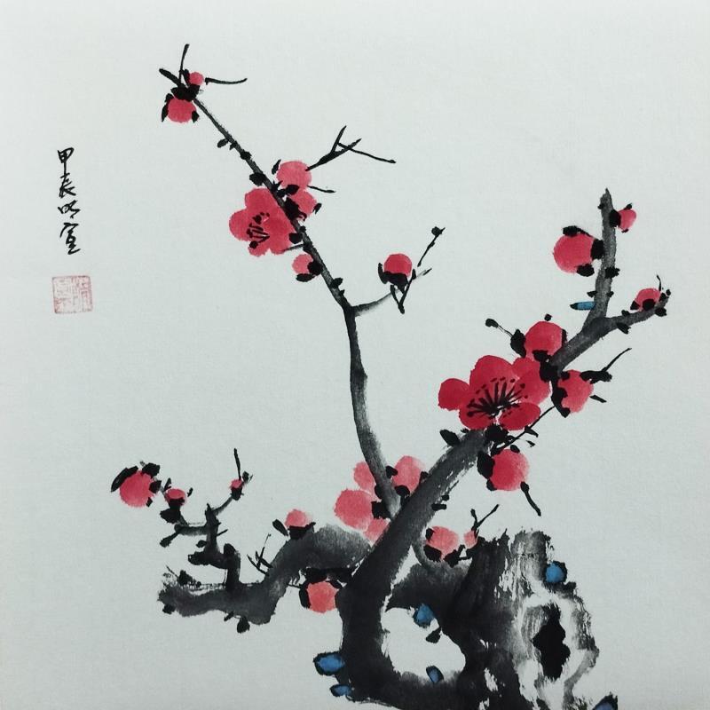 Gemälde Red blossom 2 von Du Mingxuan | Gemälde Figurativ Aquarell, Tinte Natur, Pop-Ikonen