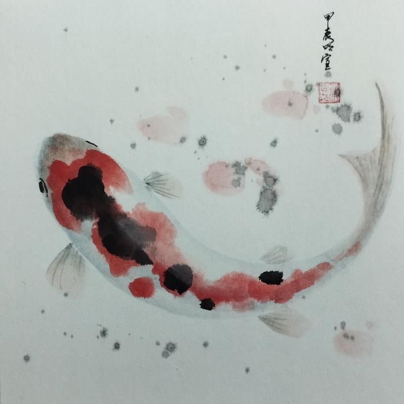 Gemälde Carp Koi von Du Mingxuan | Gemälde Figurativ Tiere Aquarell Tinte