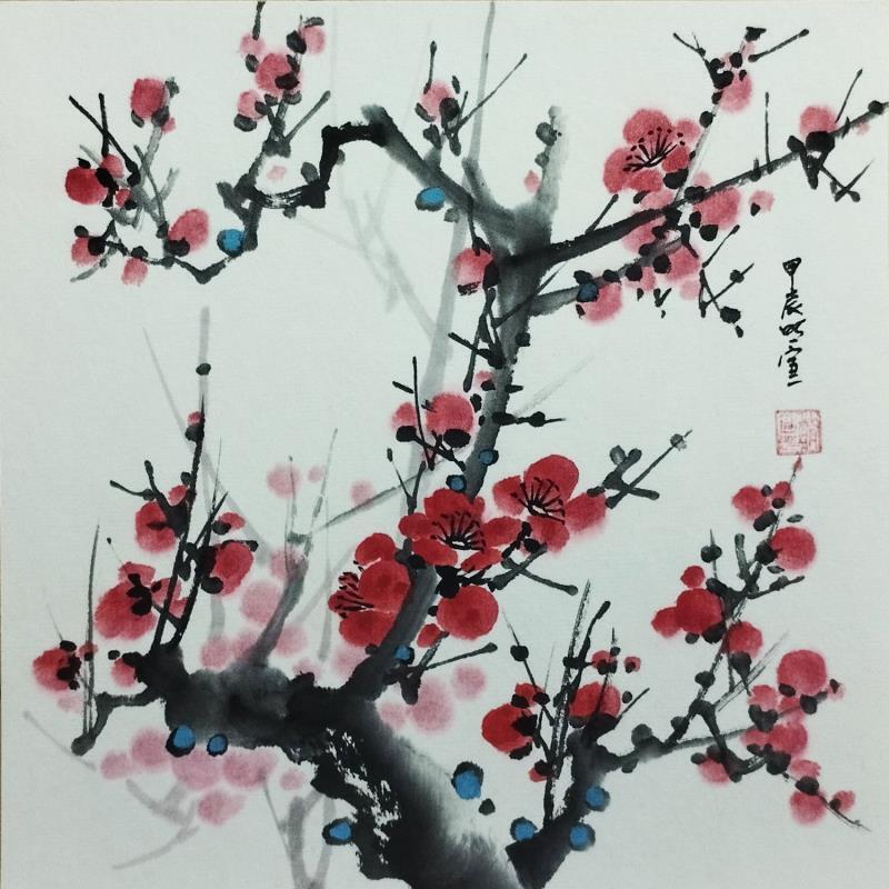 Gemälde Red blossom 4 von Du Mingxuan | Gemälde Figurativ Aquarell, Tinte Landschaften, Natur, Pop-Ikonen