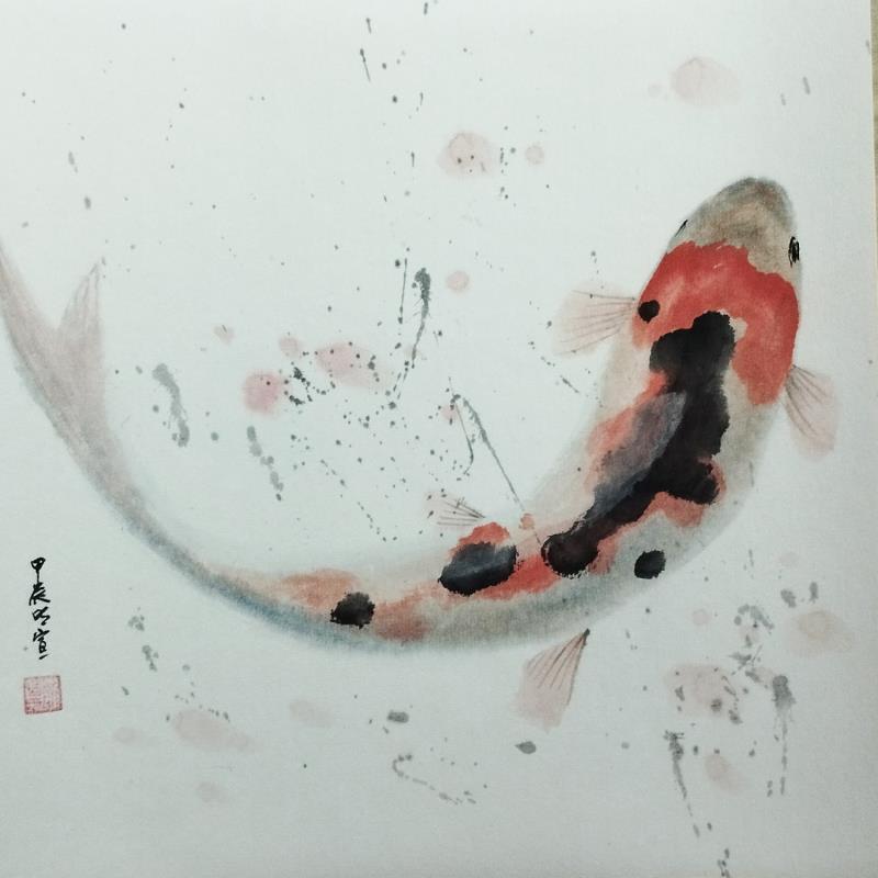 Gemälde Carp Koi 2 von Du Mingxuan | Gemälde Figurativ Tiere Aquarell Tinte