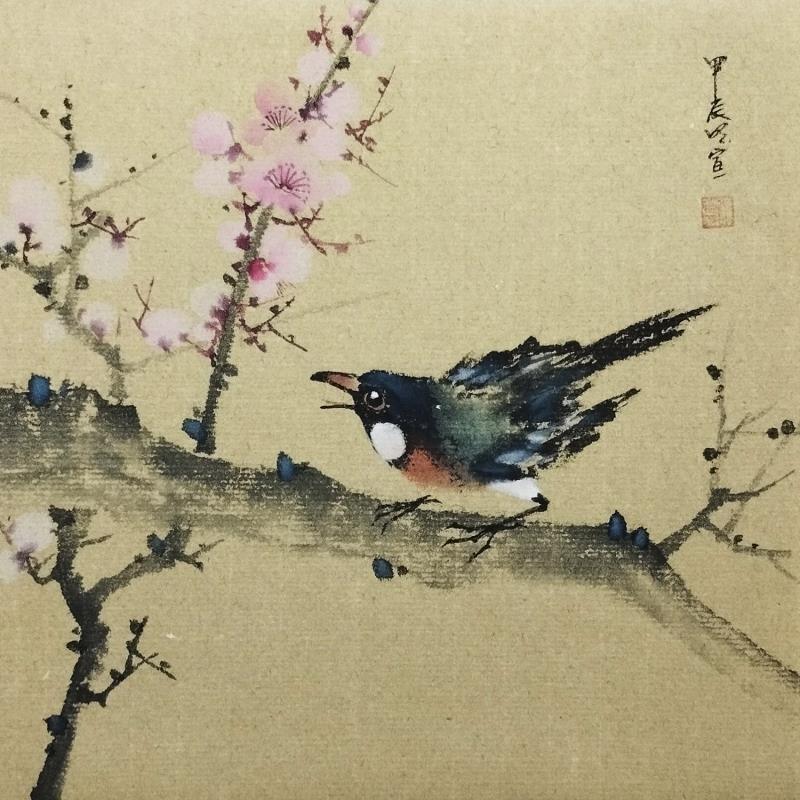 Painting Bird and flowers by Du Mingxuan | Painting Figurative Ink, Watercolor Animals