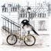 Painting la bicyclette by Mü | Painting Figurative Urban Animals Black & White Ink Gold leaf