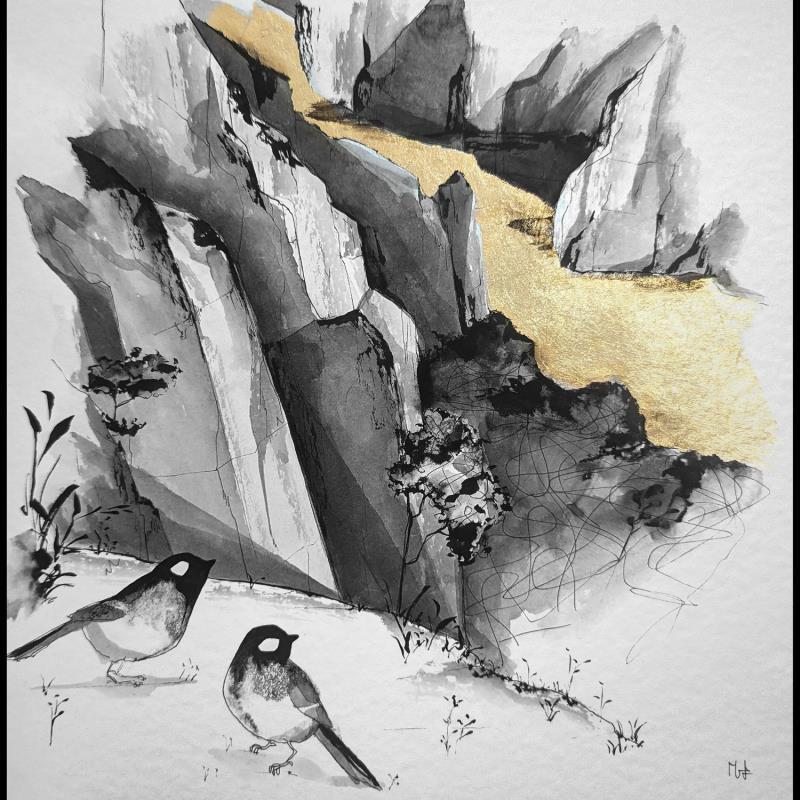 Peinture Cassis par Mü | Tableau Figuratif Encre, Feuille d'or Animaux, Nature, Paysages