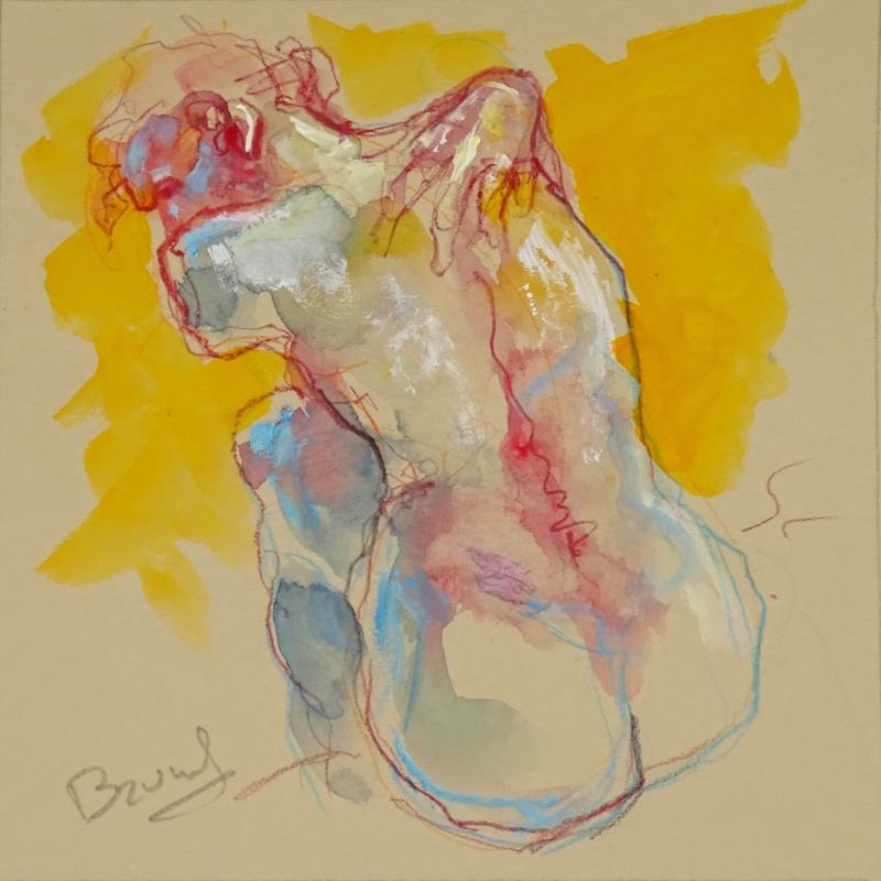 Painting Aurora dos sur fond jaune by Brunel Sébastien | Painting Figurative Nude Watercolor Gouache