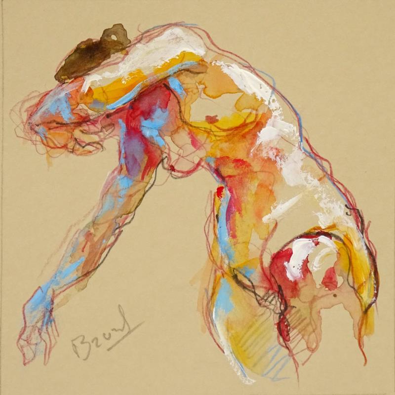 Painting Aurora tête cachée by Brunel Sébastien | Painting Figurative Nude Watercolor Gouache