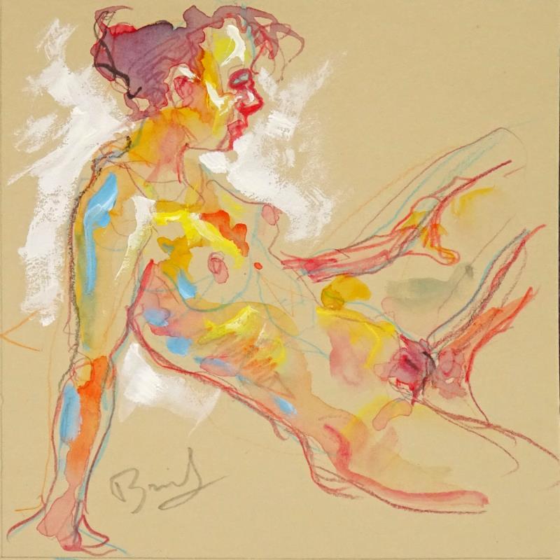 Painting Marine de profil by Brunel Sébastien | Painting Figurative Nude Watercolor Gouache