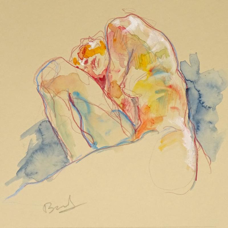 Painting Mmarine recroquevillée by Brunel Sébastien | Painting Figurative Nude Watercolor Gouache