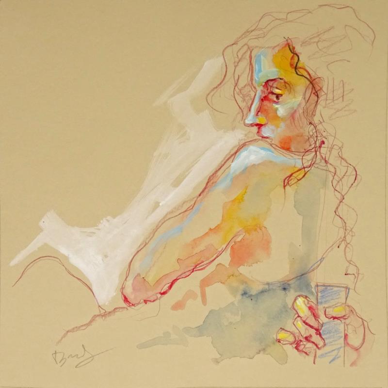 Painting Aurora une main dans le dos by Brunel Sébastien | Painting Figurative Nude Watercolor Gouache