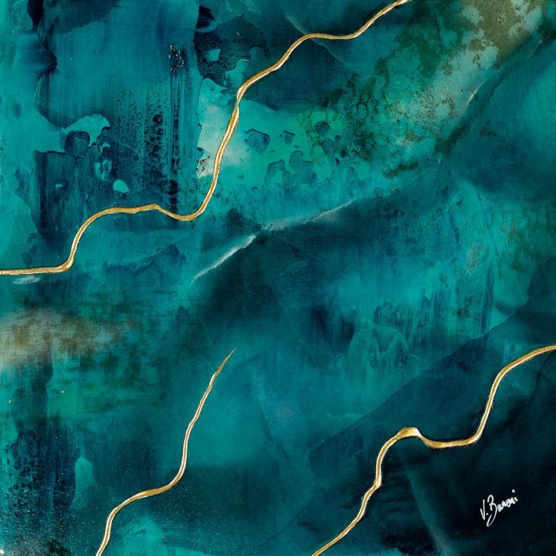 Painting Oasis turquoise by Baroni Victor | Painting Abstract Minimalist Acrylic Gold leaf