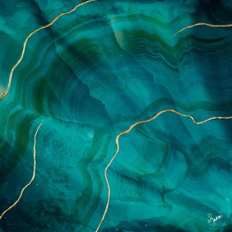 Painting Géode aqua by Baroni Victor | Painting Abstract Minimalist Acrylic Gold leaf