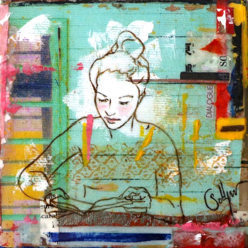 Painting F1 Dès l'aube by Sablyne | Painting Raw art Acrylic, Cardboard, Gluing, Gold leaf, Ink, Paper, Pastel, Pigments, Upcycling, Wood Life style, Portrait