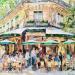 Peinture Café Les Deux Magots par Novokhatska Olga | Tableau Figuratif Urbain Huile