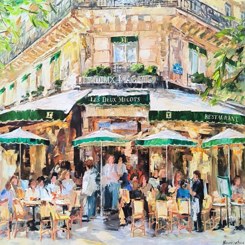 Painting Café Les Deux Magots by Novokhatska Olga | Painting Figurative Oil Urban