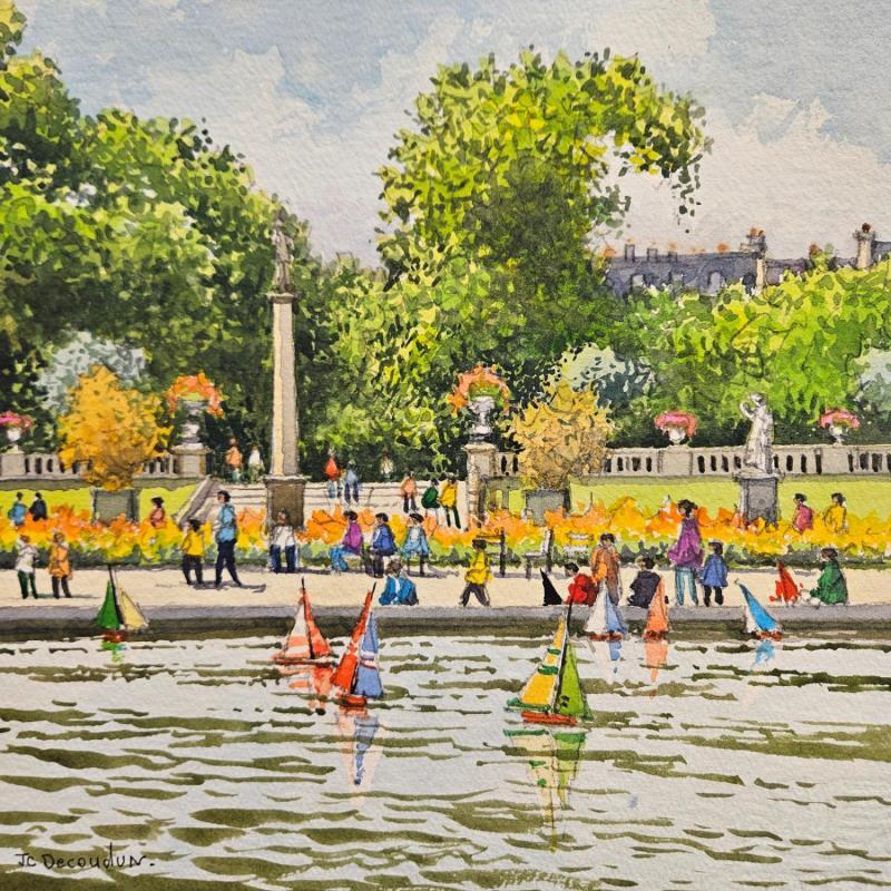 Peinture Paris, les bateaux des jardins du Luxembourg par Decoudun Jean charles | Tableau Figuratif Aquarelle Urbain