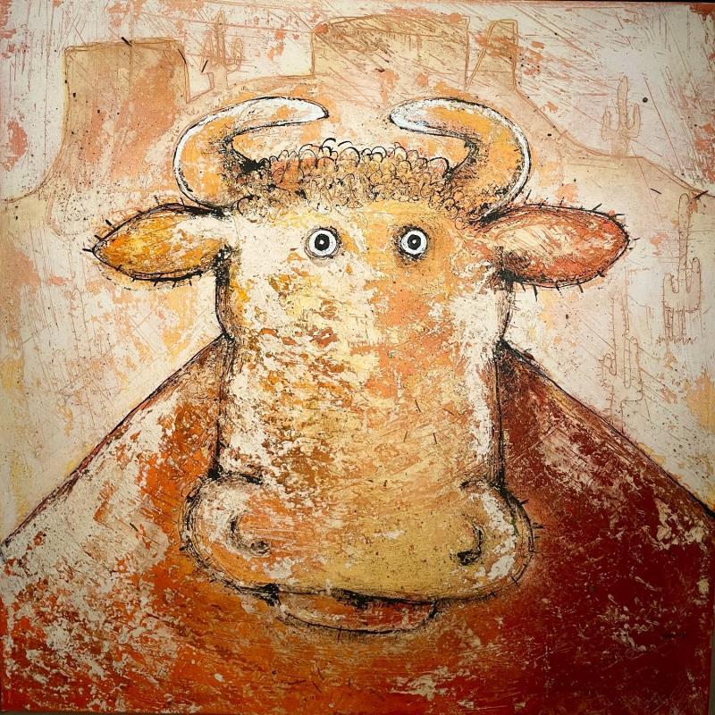 Peinture Bull in Sedona par Maury Hervé | Tableau Art Singulier Animaux Posca Encre Sable