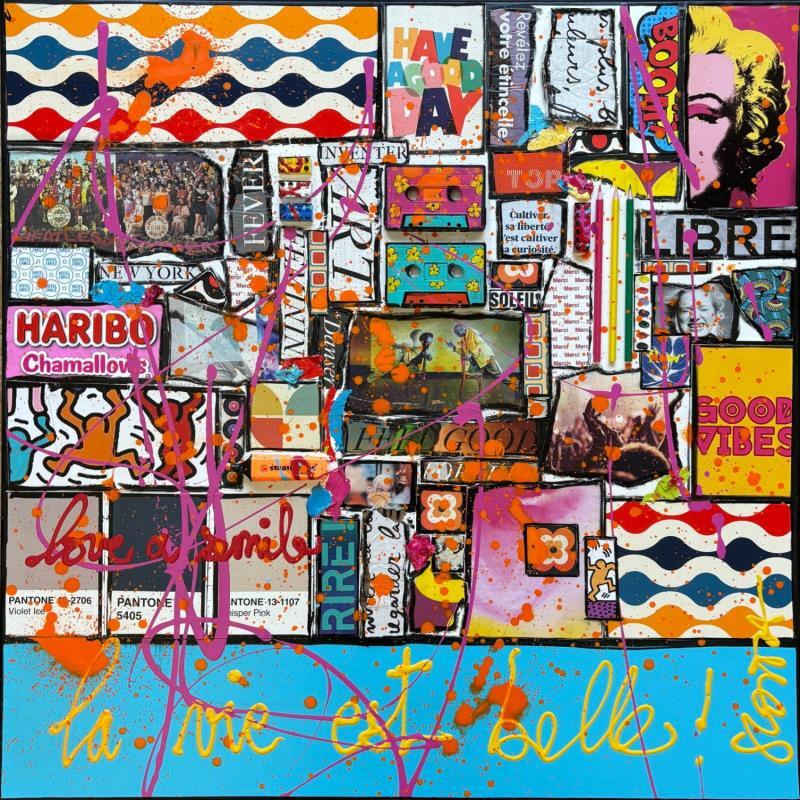 Painting La vie est belle ! by Costa Sophie | Painting Pop-art Acrylic, Gluing, Upcycling