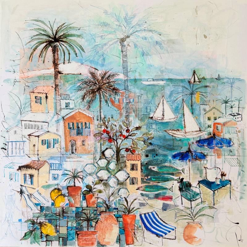 Painting Emeraude mer by Colombo Cécile | Painting Naive art Acrylic, Gluing, Ink, Pastel, Watercolor Landscapes, Life style, Nature