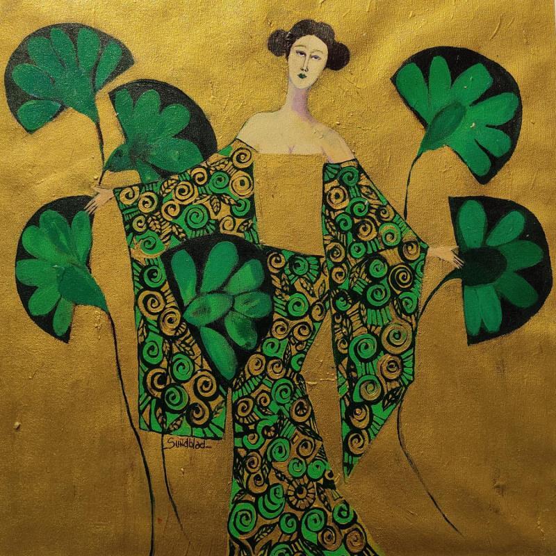 Painting Golden geisha by Sundblad Silvina | Painting Naive art Acrylic, Pastel