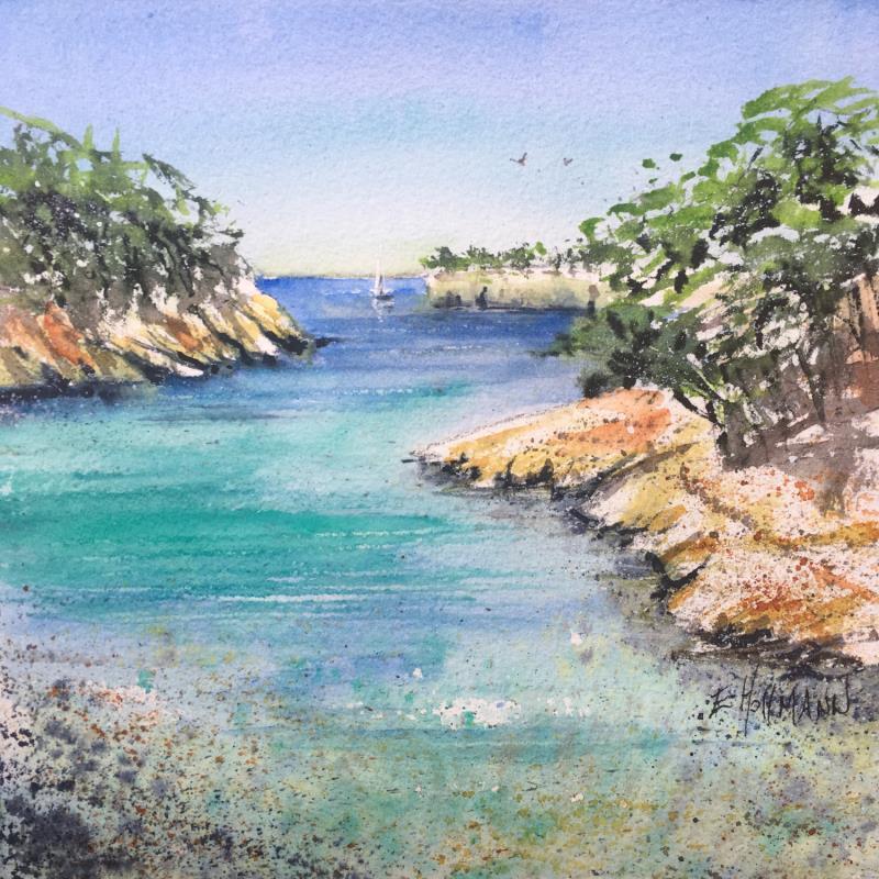 Painting Nice Douce calanque  by Hoffmann Elisabeth | Painting Figurative Marine Watercolor
