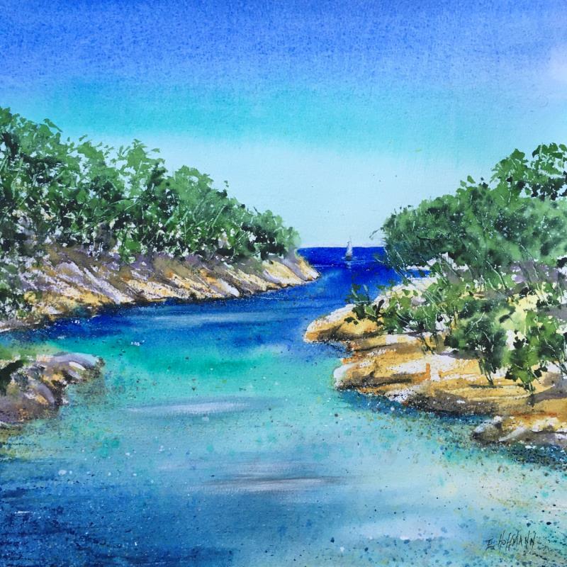 Painting Belle calanque by Hoffmann Elisabeth | Painting Figurative Urban Marine Watercolor