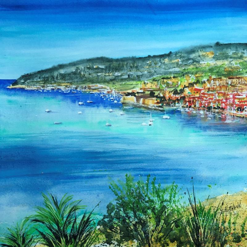 Painting Villefranche sur Mer by Hoffmann Elisabeth | Painting Figurative Urban Marine Watercolor