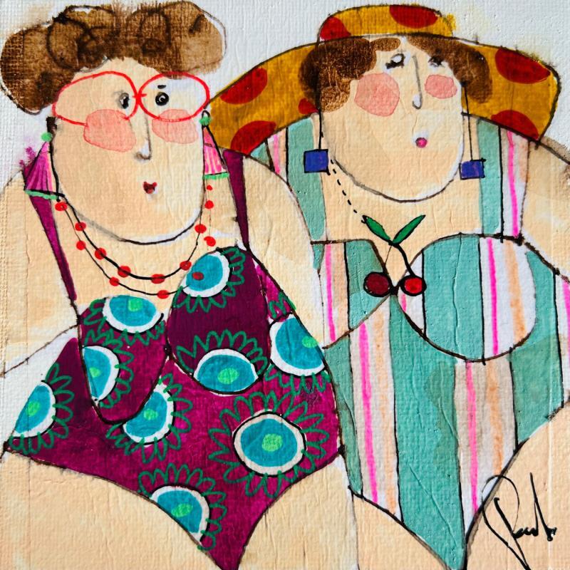 Painting Bernadette et Yvonne by Colombo Cécile | Painting Naive art Portrait Watercolor Acrylic Gluing Ink Pastel