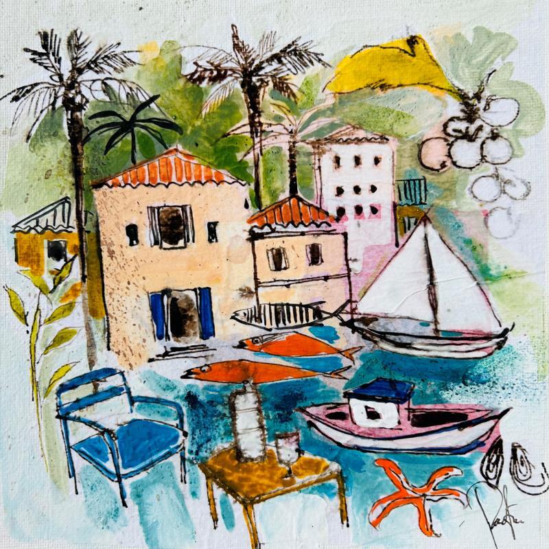 Painting Soleil vert by Colombo Cécile | Painting Naive art Acrylic, Gluing, Ink, Pastel, Watercolor Landscapes, Pop icons