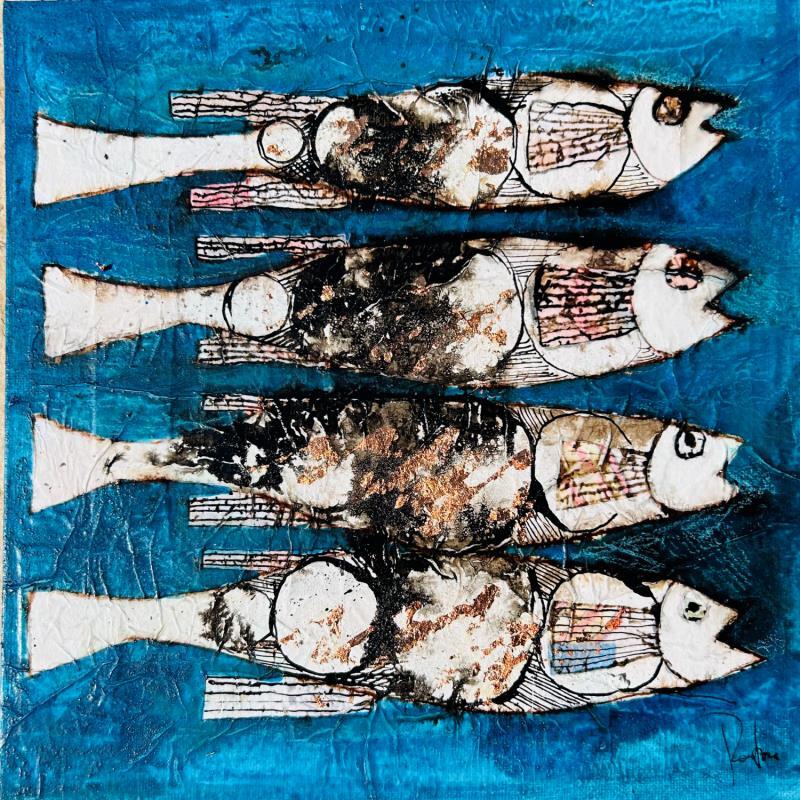 Painting Sardines bleues by Colombo Cécile | Painting Naive art Acrylic, Gluing, Ink, Pastel, Watercolor Animals