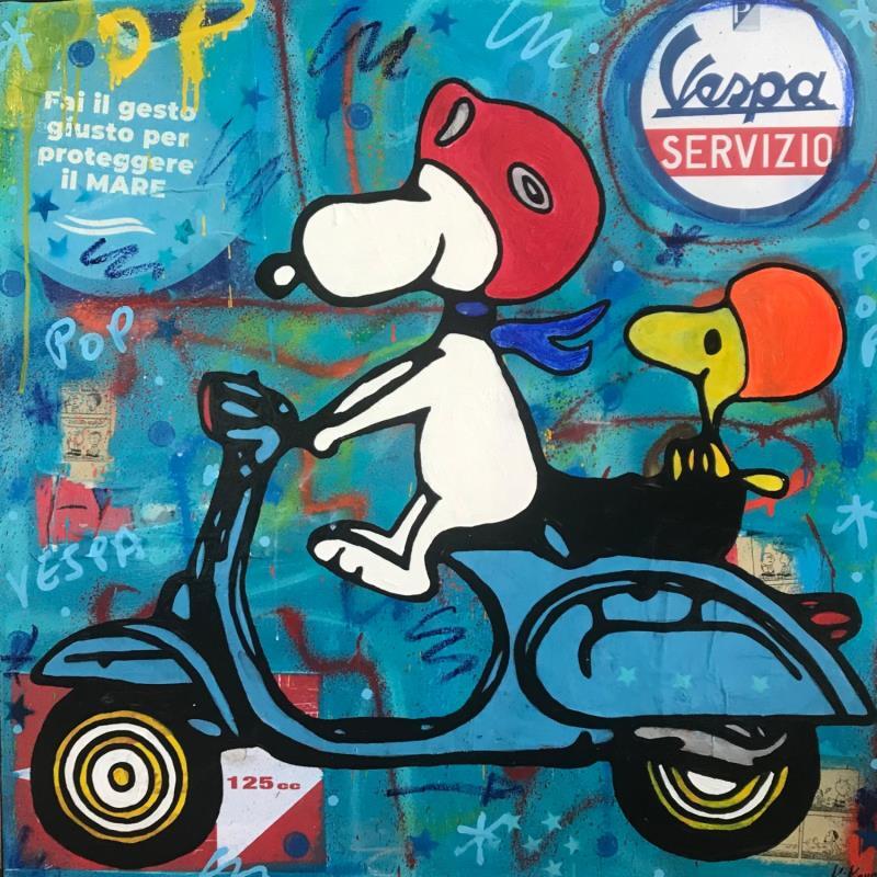 Painting SNOOPY VESPA by Kikayou | Painting Pop-art Pop icons Graffiti Acrylic Gluing
