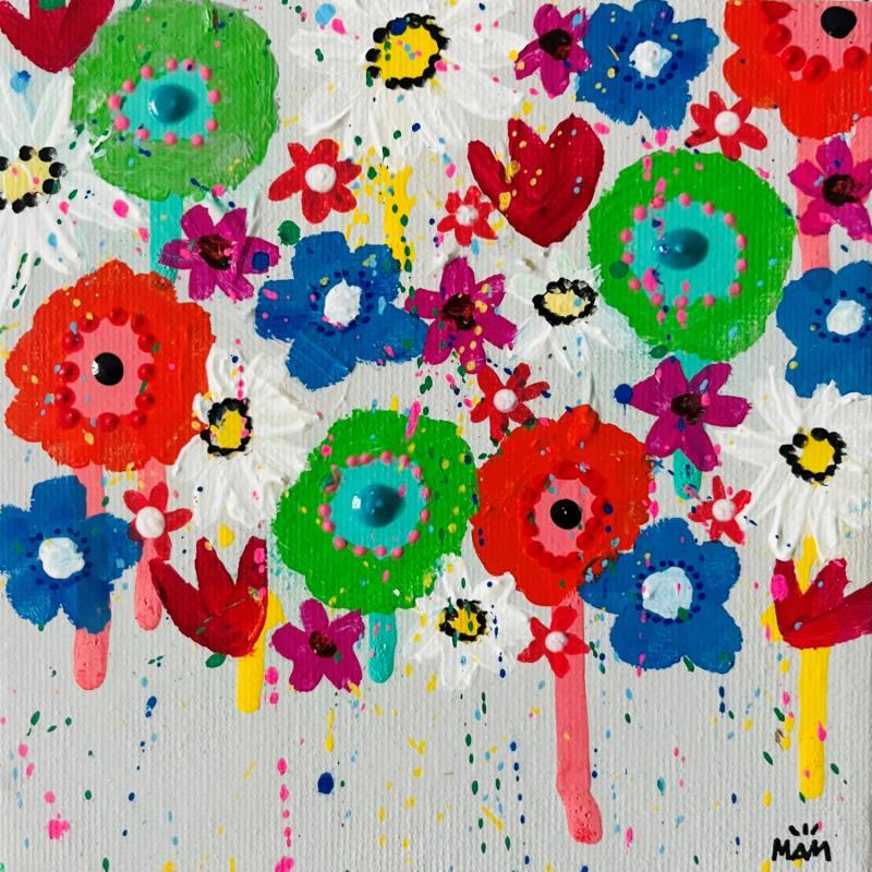 Peinture GREEN FLOWERS par Mam | Tableau Pop-art Acrylique Nature, Natures mortes, Paysages