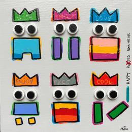 Gemälde HAPPY von Mam | Gemälde Pop-Art Acryl Minimalistisch, Pop-Ikonen, Porträt