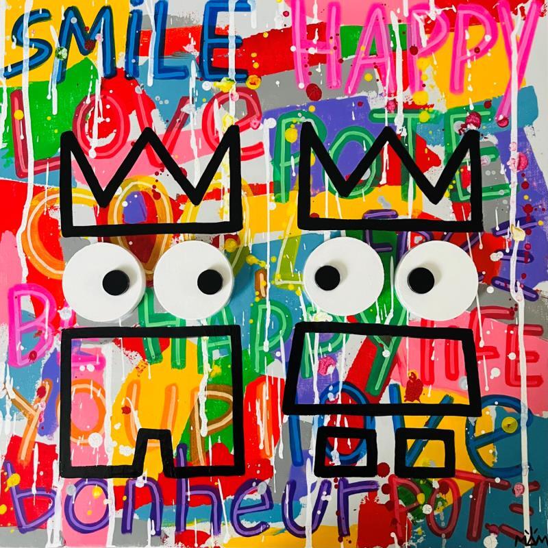 Painting SMILE & HAPPY by Mam | Painting Pop-art Portrait Society Pop icons Acrylic