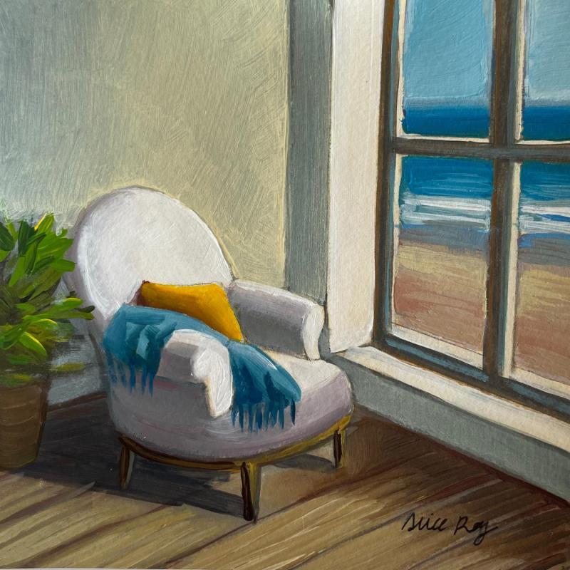 Peinture F1 fauteuil au coussin jaune  par Alice Roy | Tableau Figuratif Marine Scènes de vie Huile Acrylique