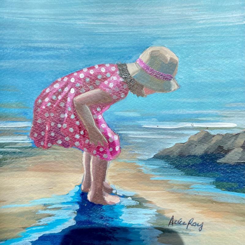 Painting F1 la jeune fille à la robe rose  by Alice Roy | Painting Figurative Oil Child, Marine