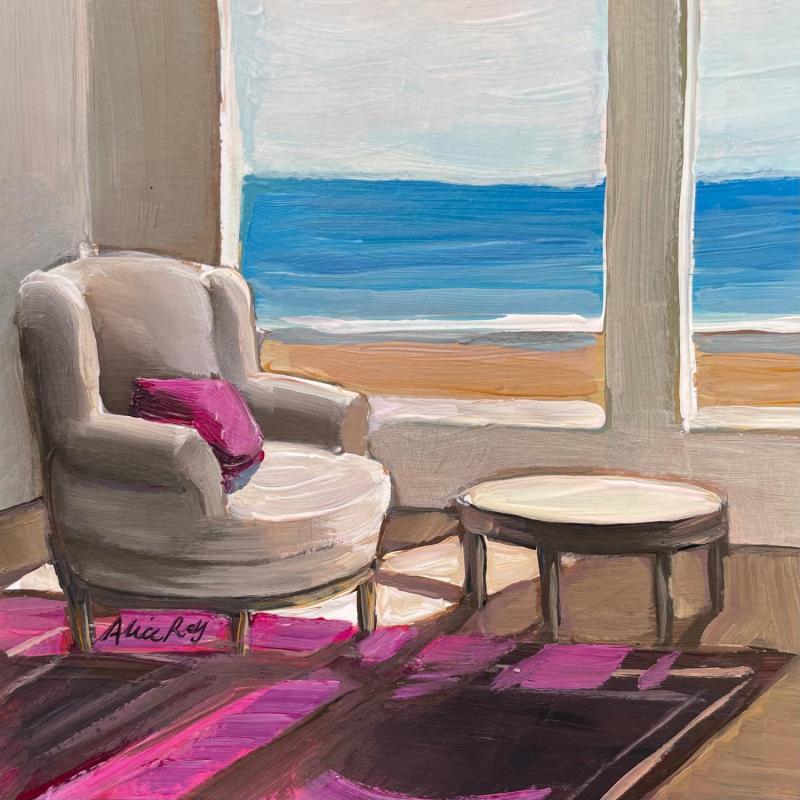 Painting F1 le fauteuil au coussin rose  by Alice Roy | Painting Figurative Acrylic Landscapes, Life style