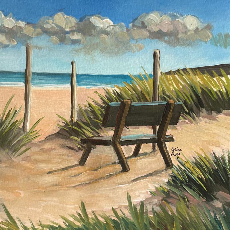 Gemälde F2 le banc dans les dunes  von Alice Roy | Gemälde Figurativ Landschaften Marine Natur Acryl